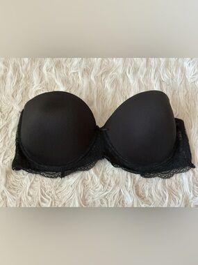 Strapless Black Lace-Trim Molded Push-Up Bra
